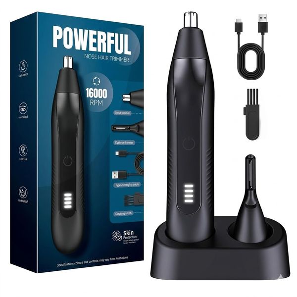 Mens Nose Hair Trimmer Ear Eyebrow Grooming Kit Black