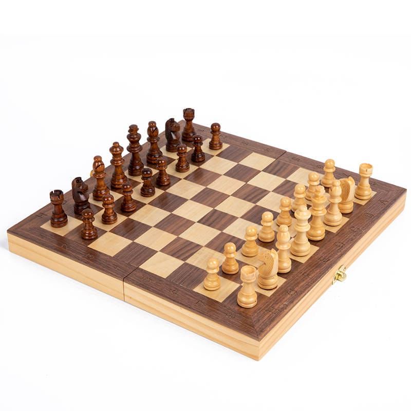 2 in 1 Elegant Wooden Chess/Checker Set - 30cm Magnetic with Carry Bag ...