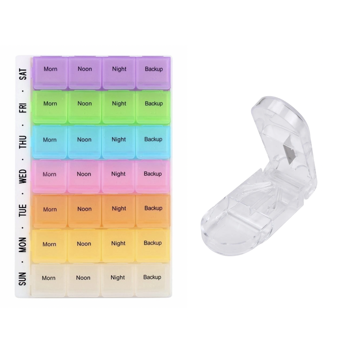 Daily Pill Organiser and Dispenser + Portable Pill Cutter and Holder ...