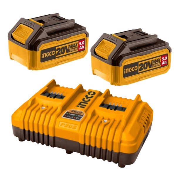 Ingco - Simultaneous 4A Dual Fast Charger with 2 x 5.0Ah Batteries