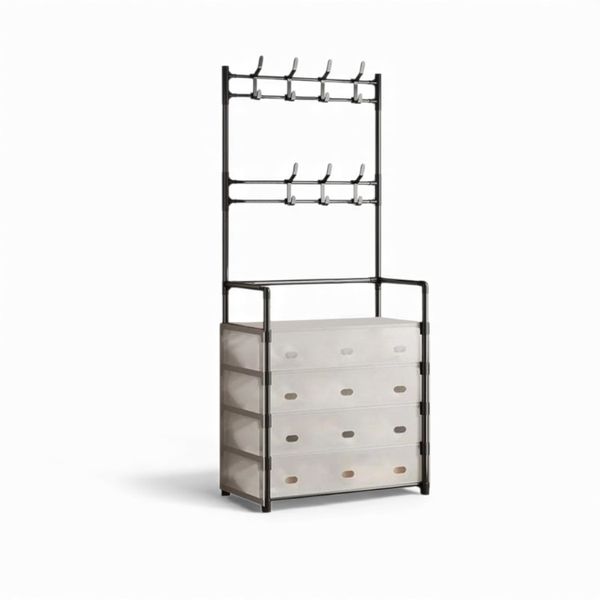 Functional Black Shoe Rack and Coat Hanger, Dust-Proof Storage Cabinet