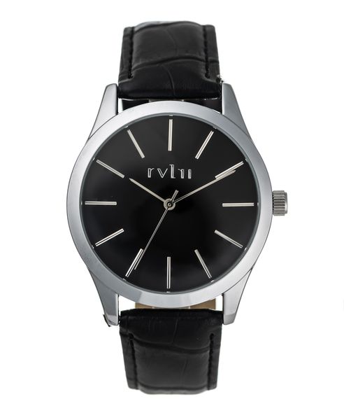 Silver 44mm Case Black Band Black Dial