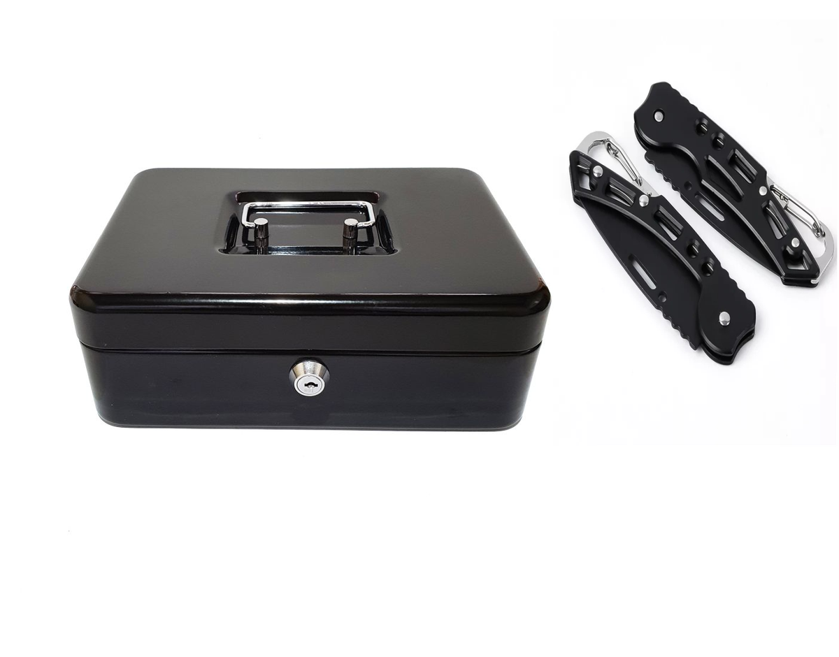 TENTECH Cash Box with Money Tray, Metal Locking with a pocket knife