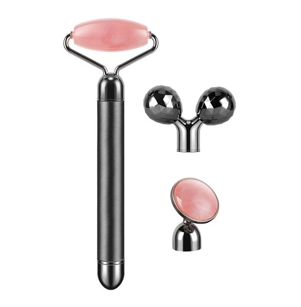 3-IN-1 Electric Jade Roller Vibrating Facial Roller &amp; Face Massager-Black