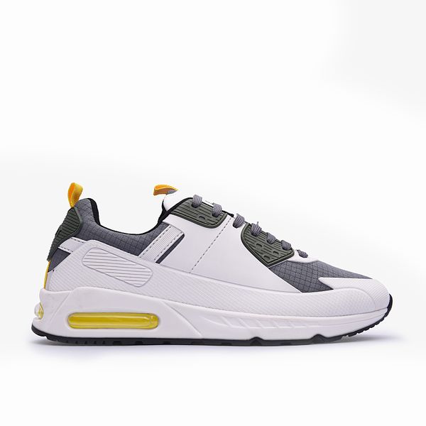 Soviet Mens Cobain Mixed Media Air Bubble Sneaker - White/Olive/Yellow/Blk
