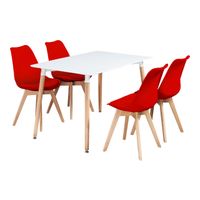 Dining Sets - Rectangular Dining Table with Four Padded Red Chairs
