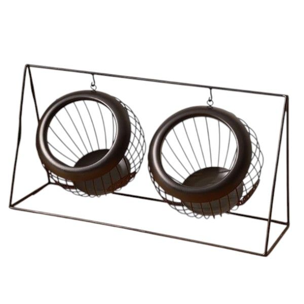 Double Round Basket Storage Rack - Black