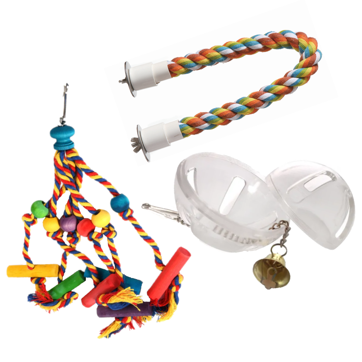 Parrot Wellness Pack with Foraging Ball, Rope Perch and HangingToy