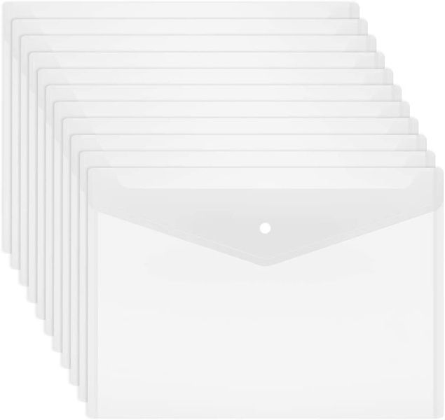 20 Pcs A4 Size Plastic Clear Waterproof Envelope Folder with Button Closure