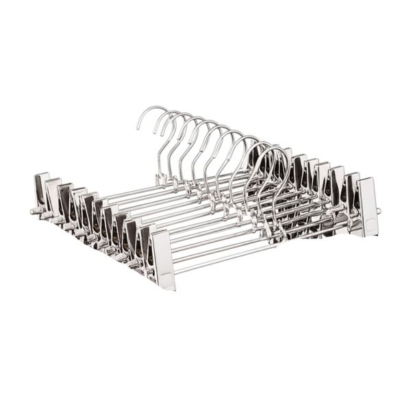 5 Pack - Stainless Steel Non-Slip Space Saving Trouser Hangers - Silver