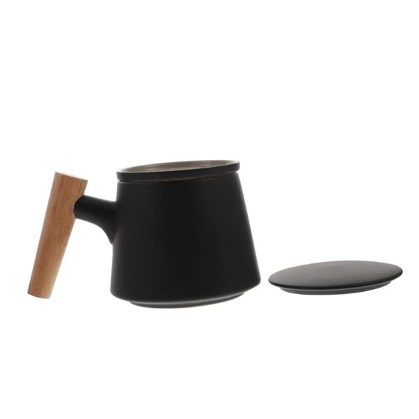 Ceramic Tea Cup with Infuser Lid Wood Handle Loose Leaf Tea Coffee