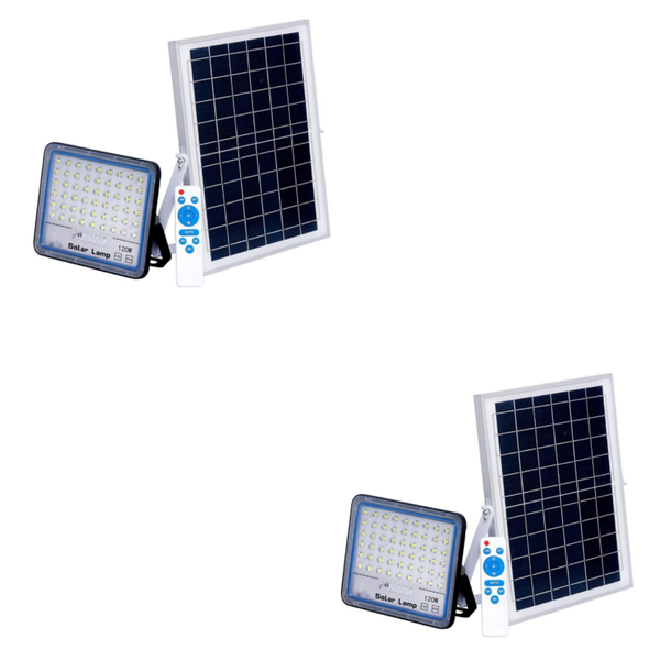 120W LED Solar Flood Lamp with Solar panel &amp; Smart Remote - 2 Pack