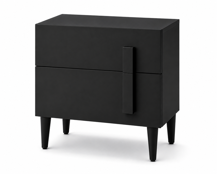 Bedside Table 2 Drawers Black Nightstand Cabinet image