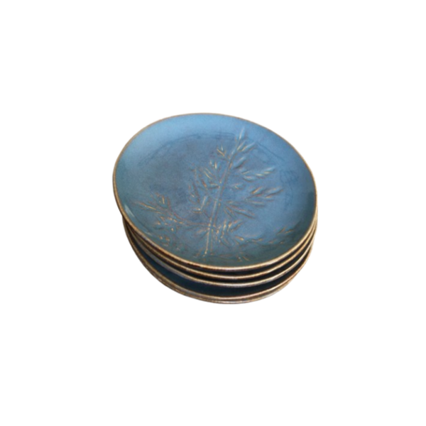 Decorated Navy Blue Ceramic Dessert Plates - 6 Piece Set