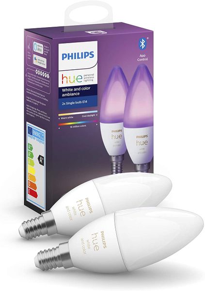 Philips Hue White Colour Ambiance 2x Single Bulb E14 Works With Bluetooth