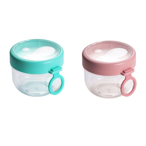 Overnight Oats Containers with Lids and Spoons - 600ml - 2 Pack - Pink &amp; Green