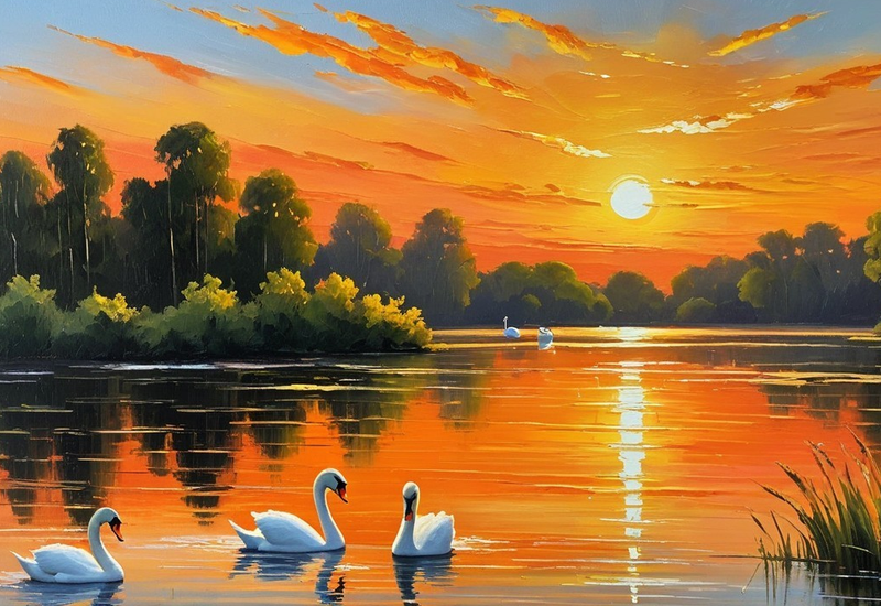 Canvas cm Home Decor Wall Art- Sunset Swans
