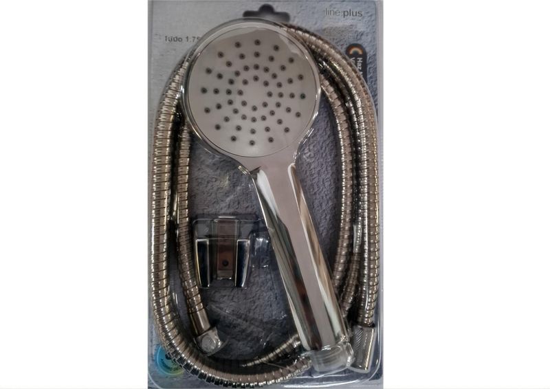 Round ABS Chrome and Grey Shower Head with 1.75m Hose and Wall Mount