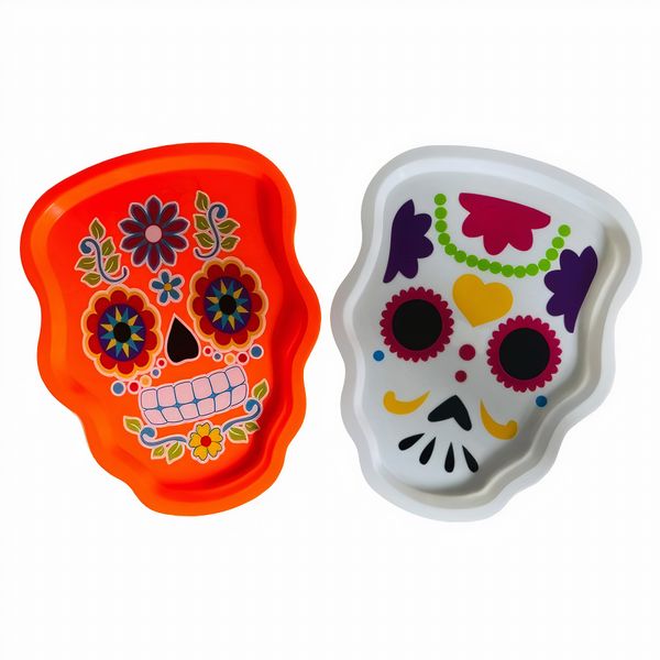 Halloween Sugar Skull/Day of the Dead Plastic Serving Tray Dish - Set of 2