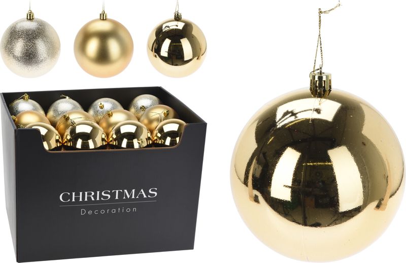 36PC Oversized Gold Christmas Baubles - 3 Assorted Finishes, 10cm