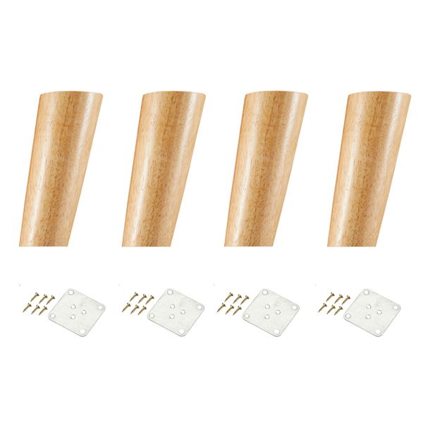 Slanted Round Solid Wood Furniture Legs Replacement Chair Accessory - 4 Pieces