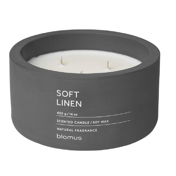 Blomus Scented Candle: Soft Linen in Black-Grey Container Fraga 13cm