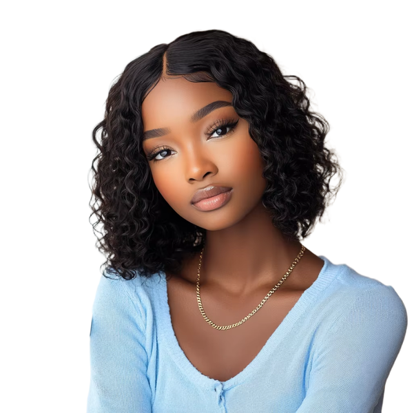 Sleek Short Curly Bob Human Hair Lace Wig - Highlights for Women