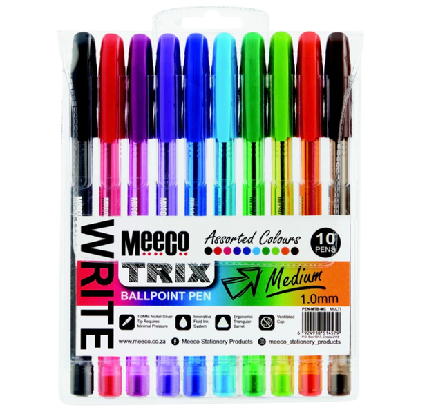 Meeco Trix Ballpoint Pen 1.0mm Multi Colour Wallet of 10