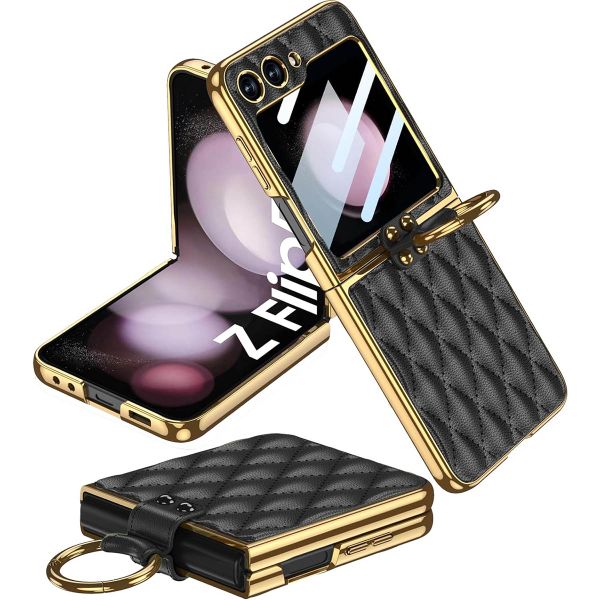 Phone Case Compatible With Samsung Z Flip 6 Leather Ring Protect Case