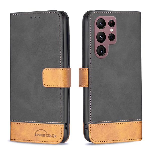 Colorblocked Card Slot Flip Phone Case Compatible With Galaxy S22 Ultra