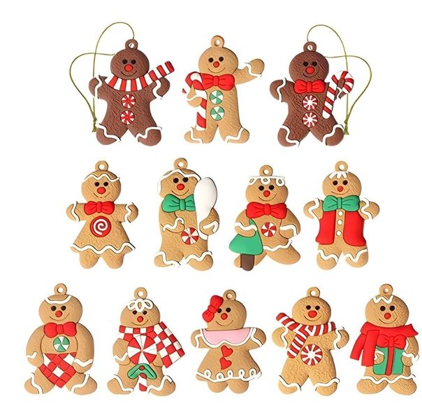 Festive 12 Piece Gingerbread Man Christmas Tree Ornaments Assorted