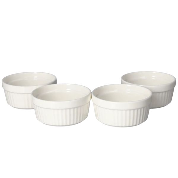 Beautiful Porcelain Dessert Ramekins Set of 4 - 160ml White Bowls