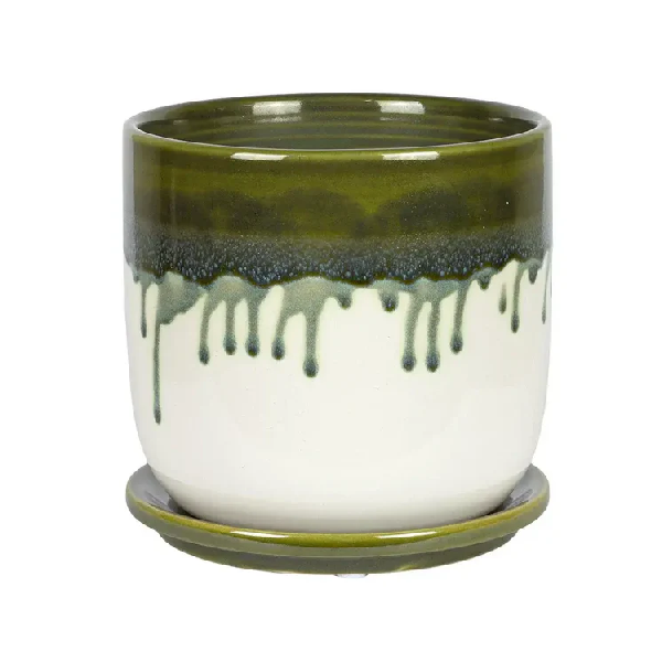 Mento White-Green Semi-Circular Vase