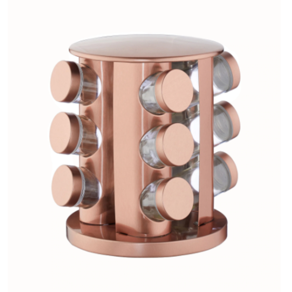 Set of 12 Rose Gold Spice Containers with Rotating Holder