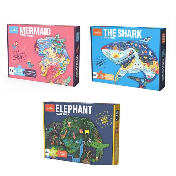 Puzzle World - Animals Shape Puzzle - 128 Piece - Set of 3