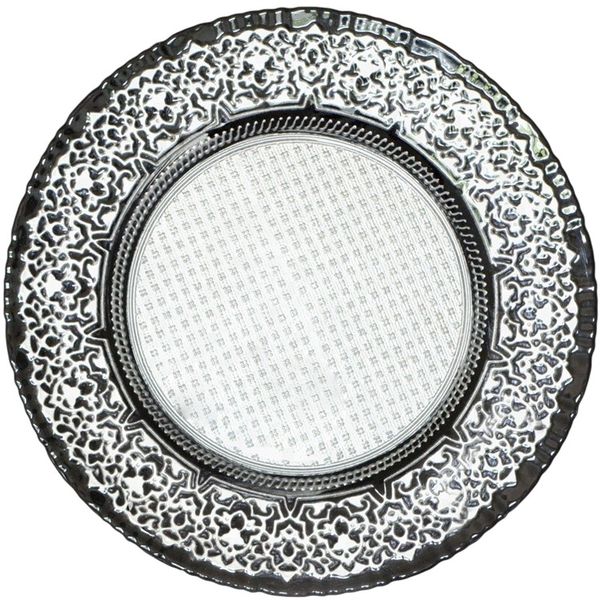 33cm Silver and Black Glass Charger Underplate - Set of 6