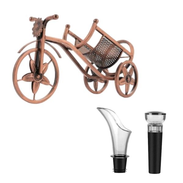 Bicycle Design Single Bottle Wine Rack With Vacuum Stopper &amp; Pourer Set