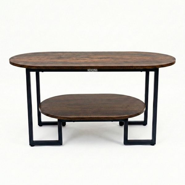 Herqona - Coffee Table with Shelf, MDF Top &amp; Metal Frame - Brown