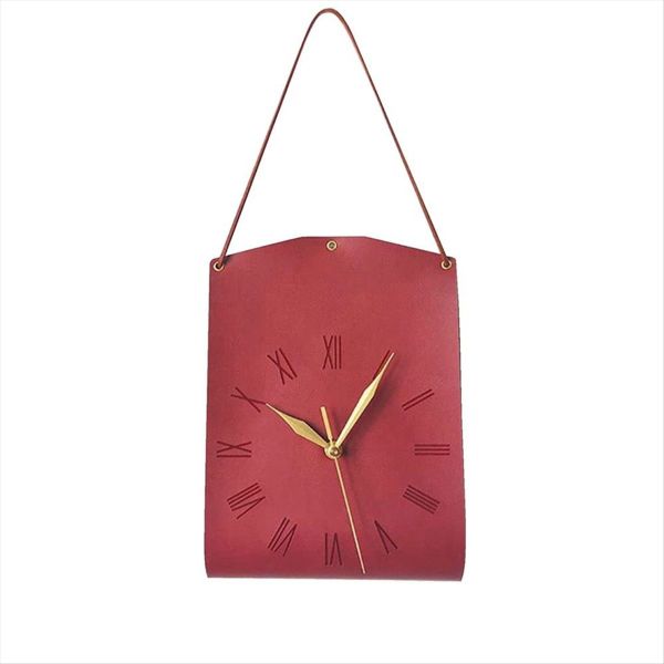Unique Shoulder Bag Wall Clock Brown Leather Creative Handbag D
