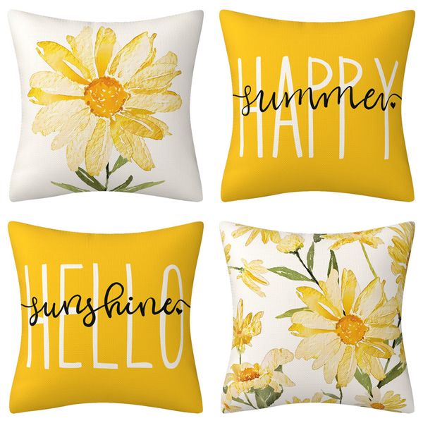 Daisy Throw Pillow Covers Yellow Décor Cushion Case - Set of 4