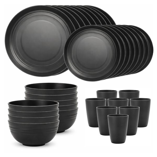 32 Piece Dinnerware Set Wheat Straw Plate Bowl Cup Unbreakable Plastic