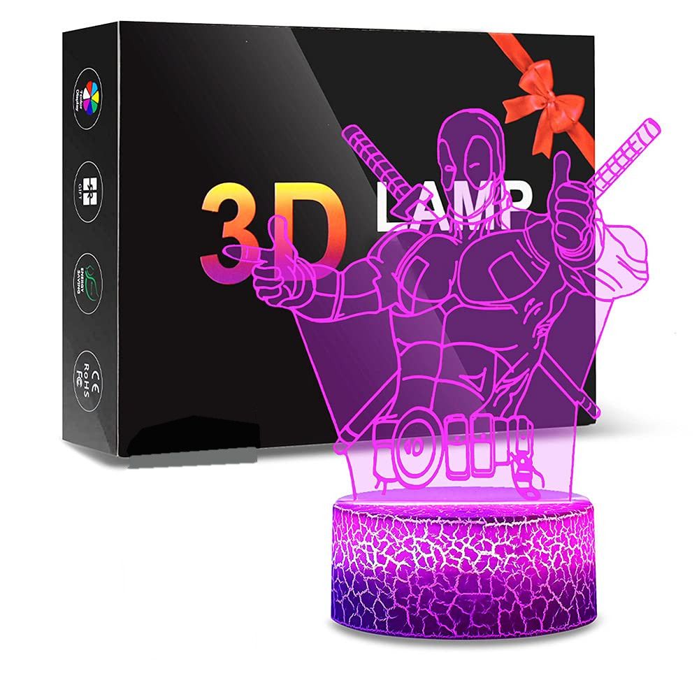 3D LED: Deadpool Optical Illusion Lamps Light|Smart Touch|Remote