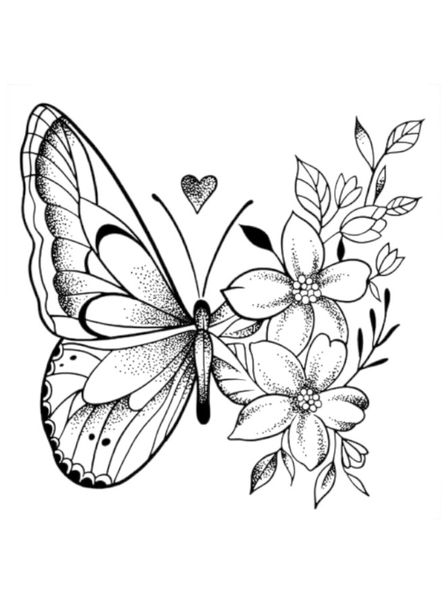 1 Piece - Delicate Butterfly With Flower Temporary Tattoo - Black