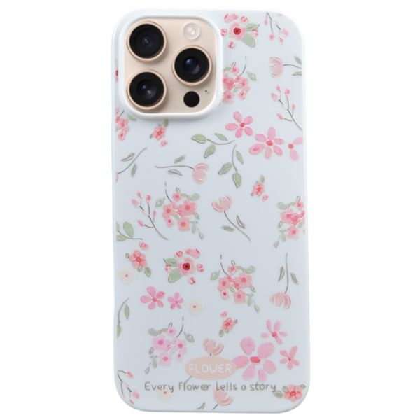 Dainty Floral Print Phone Case Compatible With iPhone 16 Pro Max - White