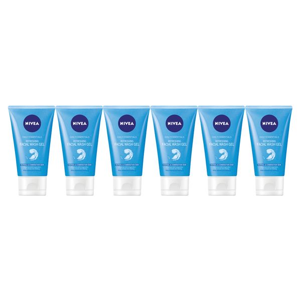 NIVEA Refreshing Face Wash with Moisturising Vitamin E, 6x150ml