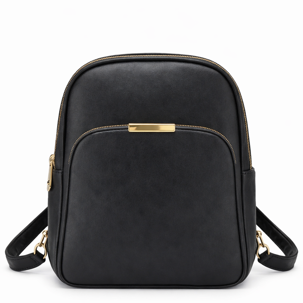 Women's PU Leather Backpack Handbag with Front Pocket and Gold Zip Detail