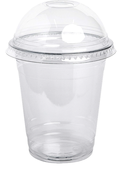 Disposable Plastic Clear Cups with Arch Dome Lid with Hole - 50 Pack
