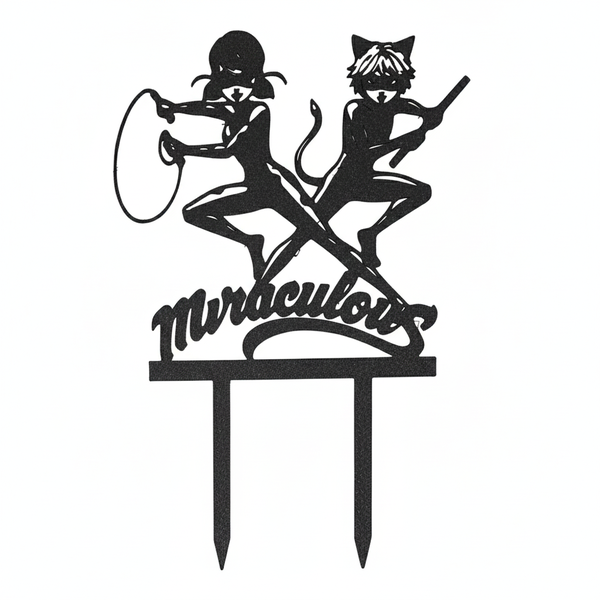 Miraculous Cake Topper - Black - Ladybug and Cat Noir Design