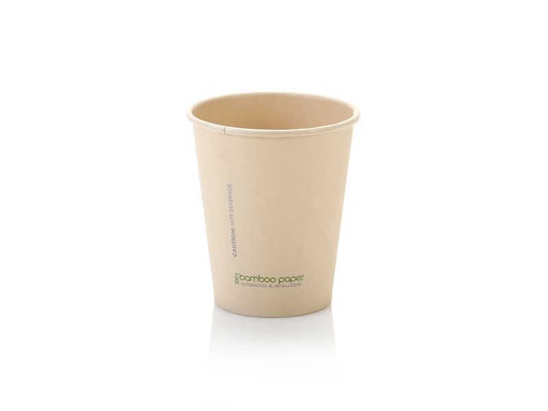 250,350 &amp; 500ml Single Wall Coffee Cup Bamboo with Lids (pack of 50)
