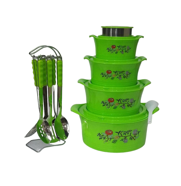 Green 5 Piece Insulated Casserole &amp; 6 Pieces Serving Set